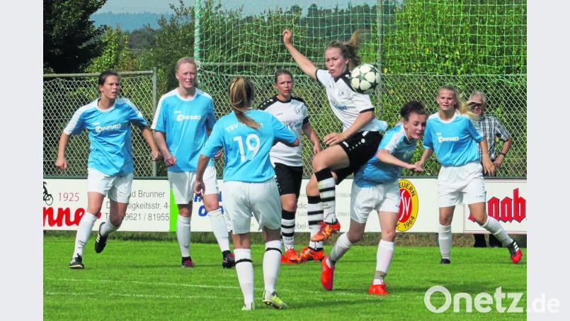 Die Vilspanther im Einsatz (von links):  Nadine Lang, Anne Wagner, Pia Lehner (alle Theuern), hinten beobachtet Ramona Hasenfürter den Zweikampf zwischen Laura Eller (beide Neusorg) und Lena Götz, rechts Sabrina Walter (beide Theuern).	Bild: exb