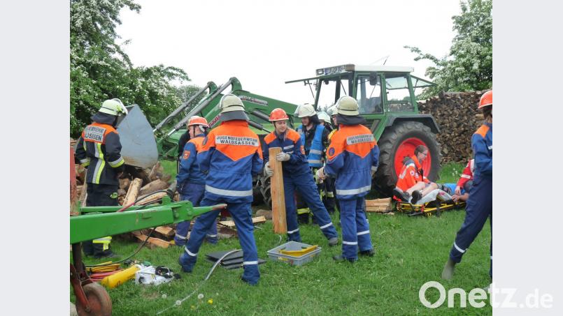 Eine verunglückte Person unter einem Holzstoß - auch dieses Szenario gehörte zu den Aufgaben des jungen Teams. 	Bilder: exb (2)