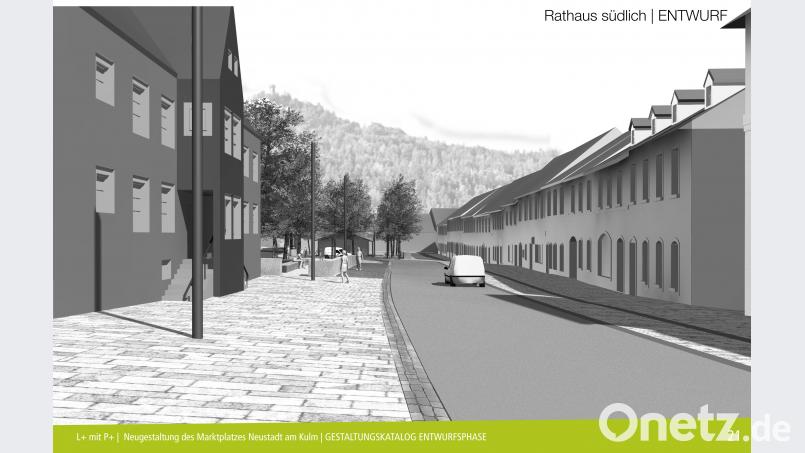 Verbessert wird der Bereich südlich des Rathauseingangs. Das starke Gefälle der Parkplätze in Richtung Häuser führt bei Starkregen immer wieder zu Problemen. Die Neuplanung sieht vor, dieses Gelände abzusenken und das Gefälle des Gehweges von den Häusern weg anzulegen. OW, Autor [OW]