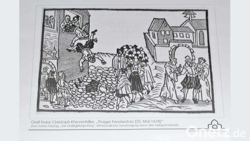 Plünderung und schwerverletzte Bürger. Hier ist der Prager Fenstersturz zu sehen. Dagmar Williamson