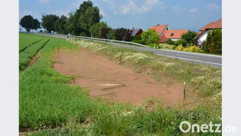 Um zu verhindern, dass Schlamm in die Leonberger Ortsmitte gespült wird, hatte die Gemeinde vor zwei Jahren am Feldrand entlang der Kreisstraße TIR 40 in Zusammenarbeit mit Landkreis und Amt für Ländliche Entwicklung einen Damm anlegen lassen. jr