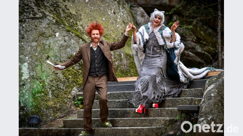 Auktionator Paul Kaiser versteigerte das Kleid der Grizabella aus Cats, das Nikola Norgauer präsentierte. Florian Miedl