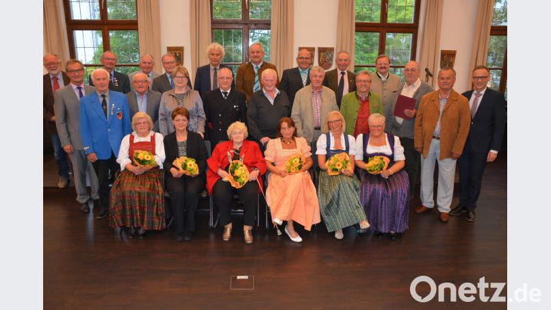 Mit der Ehrennadel in Silber des Landkreises Tirschenreuth zeichnete Landrat Wolfgang Lippert (obere Reihe 5. von links) 24 Persönlichkeiten aus dem Landkreis aus. Sie haben sich kulturelle und soziale Verdienst erworben, hieß es in der Laudatio. jr