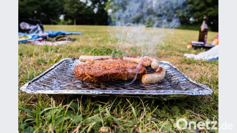 Ein Wegwerfgrill auf dem Rasen. Wer in den Städten Amberg und Weiden auf öffentlichen Plätzen grillen will, findet jeweils nur eine offiziell extra dafür ausgewiesene Fläche, auf der dies erlaubt ist. Bild: stock.adobe.com/animaflora