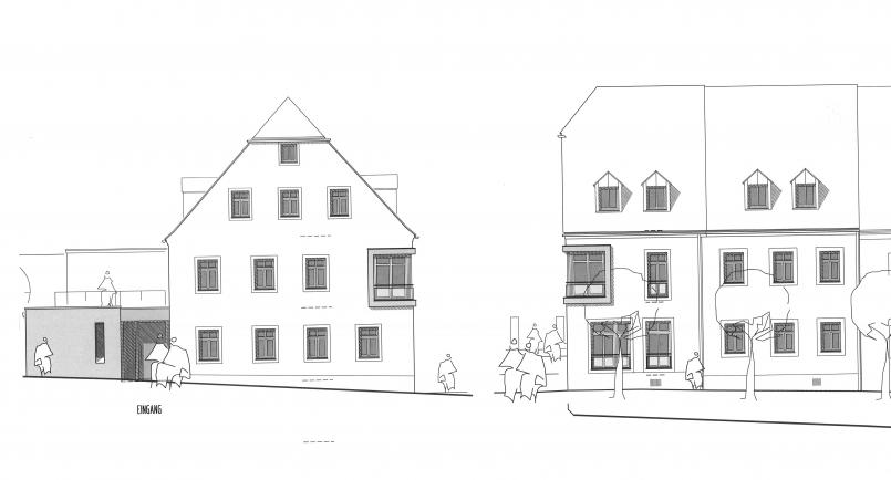 Architekt Richard Krauß erstellte für die geplante Tagespflegeeinrichtung den Plan. Auf der linken Seite die Ansicht von der Asylstraße, rechts die Ansicht vom Kaiserberg. njn