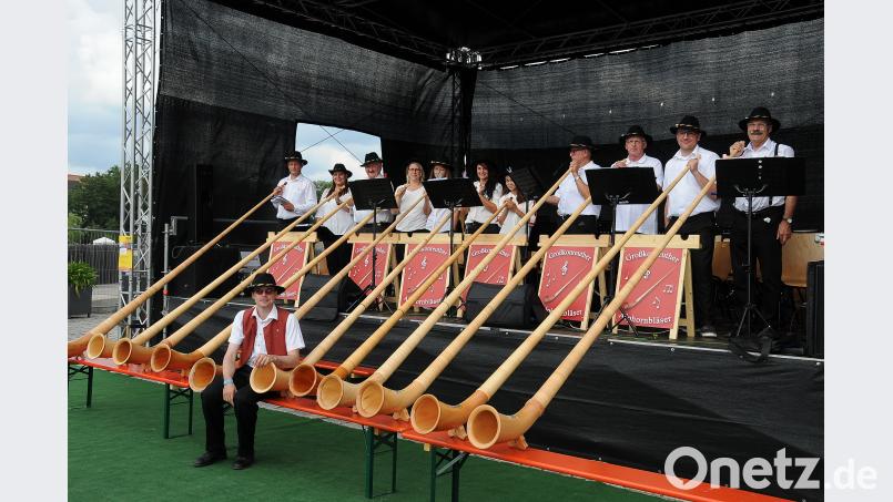 Die Großkonreuther Alphornbläser bei den Gartentagen in Tirschenreuht. Auch beim Alpenrock-Festival im Fischhofpark dürfen sie nich fehlen. exb