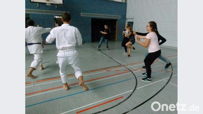 Begeistert folgen die Mädchen den Anleitungen des Karate-Trainers Bild: rn