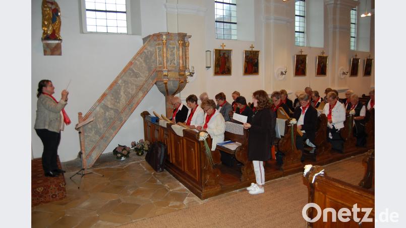 Veh-Harfen-Orchester mit Leiterin Kornelia Kraus und Solosängerin Mirijam Denz in der Pfarrkirche in Michldorf. GRM, Autor [GRM]