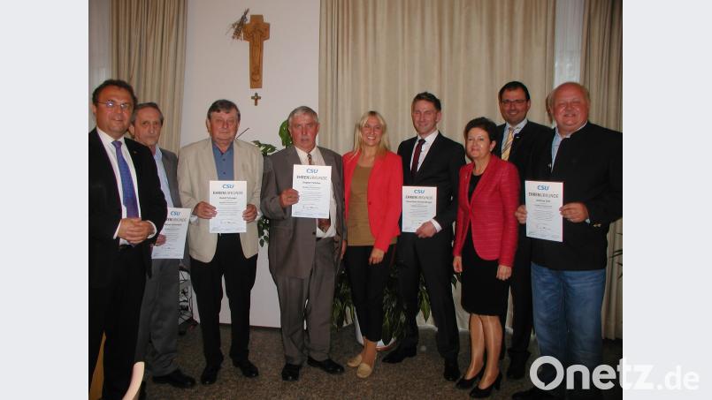 Ehrungen CSU von links:
Hans-Peter Friedrich,  Werner Schnorbach, Rudolf Schreyer, Siegbert Schöler, Dr. Silke Launert, Hans-Peter Reichenberger, Gudrun Brendel-Fischer, Martin Schöffel, Andreas Voit gis