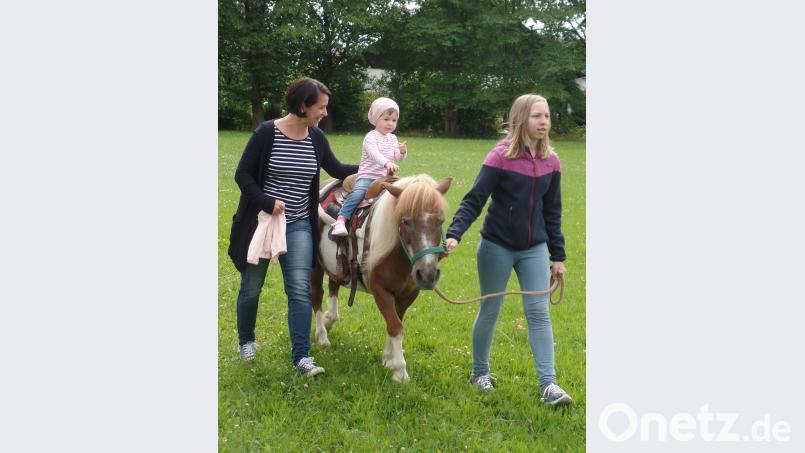 „Das Glück der Erde, liegt auf dem Rücken der Pferde“ heißt es beim Ponyreiten als Bereicherung des Kindertagesstättenfestes. br