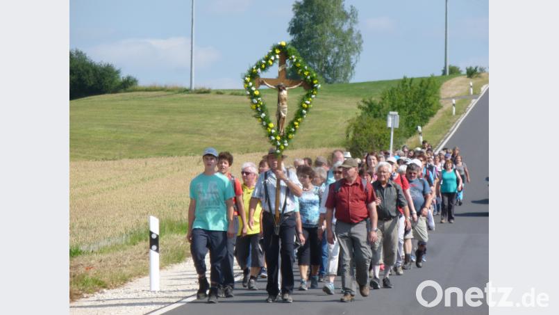 Eine stattliche Anzahl Fußwallfahrer zieht zum Heiligen Berg nach Amberg. rgl