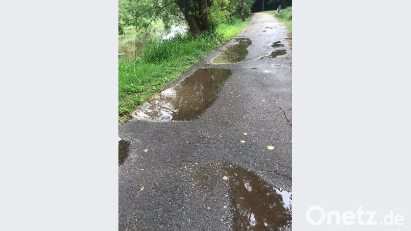 Der schadhafte Rad- und Gehweg an der Naab. Dobler