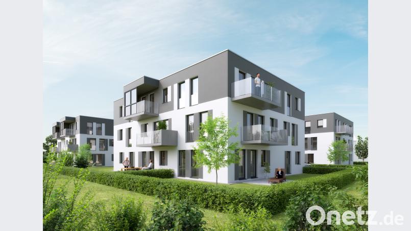 Drei dreigeschossige Punkthäuser mit 23 Wohnungen entstehen in den "Krumpes- Höfen". Skizze: apg 90 Architekten