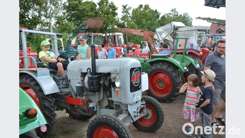 Beim Oldtimer-Bulldogtreffen in Oberwappenöst kommen die alten Gefährte bei Groß und Klein an. ak