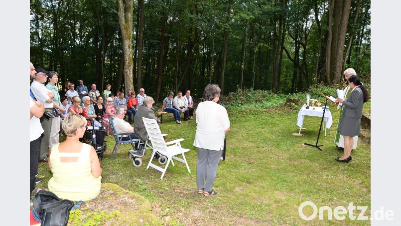 In einer Feldmesse segnet Pfarrer Georg Hartl die Arbeiten zur Erhaltung der Neuhäusler Kirchenruine als Denkmal. fjo