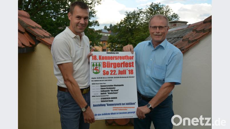 Bürgermeister Max Bindl (rechts) und Vereinskartellsvorsitzender Andreas Malzer freuen sich auf das 18. Konnersreuther Bürgerfest am Sonntag, 22. Juli. jr