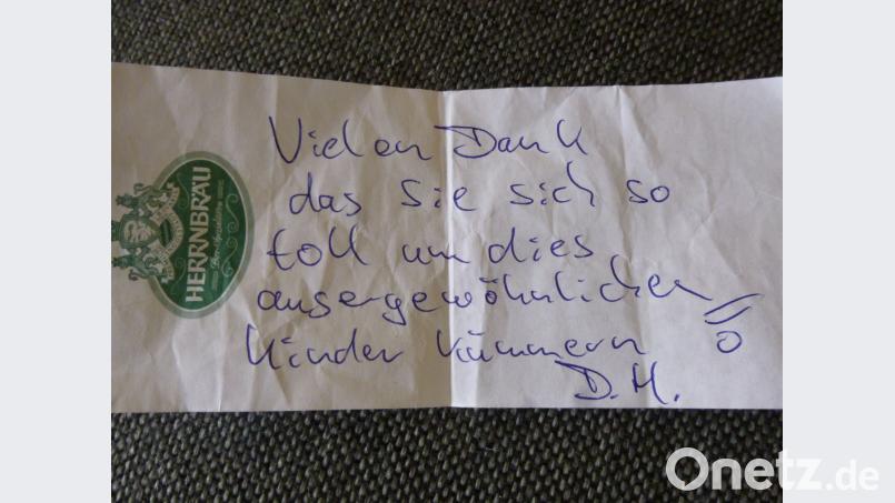 Diesen Zettel hinterließ der bescheidene anonyme Spender Bildungsstätte St. Wolfgang