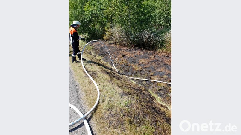 Nahe der Kreuzung der Kreisstraße TIR 21 und der Gemeindeverbindungsstraße Oberwappenöst-Witzlasreuth brennt am Donnerstagnachmittag der Straßengraben. ak