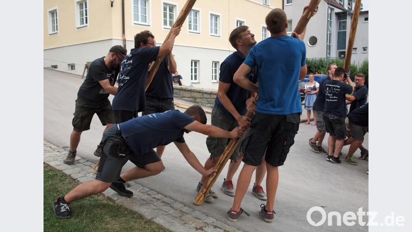 Armschmalz war beim Baumaufstellen gefragt - und der Schweiß floss in Strömen. sön