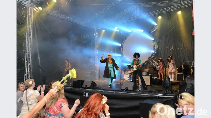 Markus Engelstädter als Brad Hering mit der Golden Glitter Band" auf der Bühne. bey