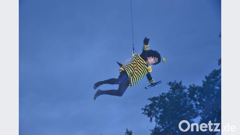 Biene Maja schwebt über die Fans hinweg. bey