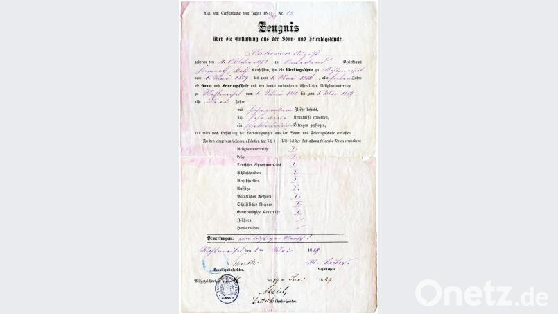 Zeugnis über die Entlassung aus der Sonn- und Feiertagsschule. gis