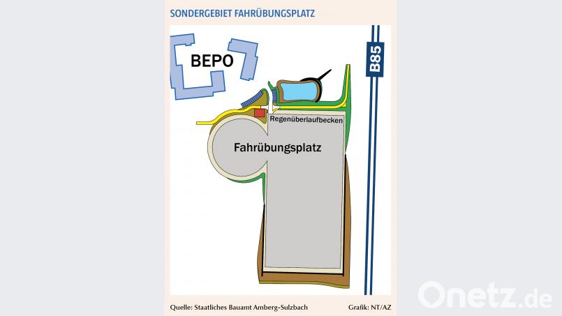Der Fahrübungsplatz soll sich am südlichen Rand des Geländes anschließen. Oben links zu sehen sind die östlichen Gebäude der Fachhochschule. DNT-AZ
