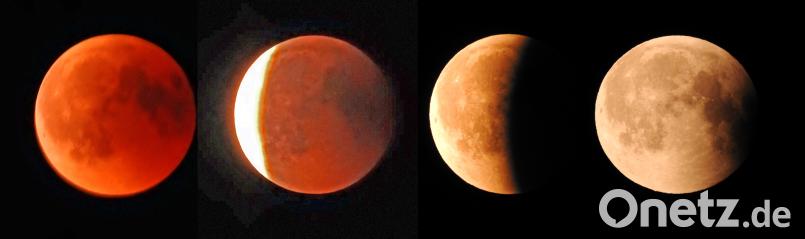 Ab dem Kerneintritt in den Schatten der Erde um 22.22 Uhr ist die längste totale Mondfinsternis des 21. Jahrhunderts auch in Weiden doch noch zu sehen.
Bildmontage: Dobmeier