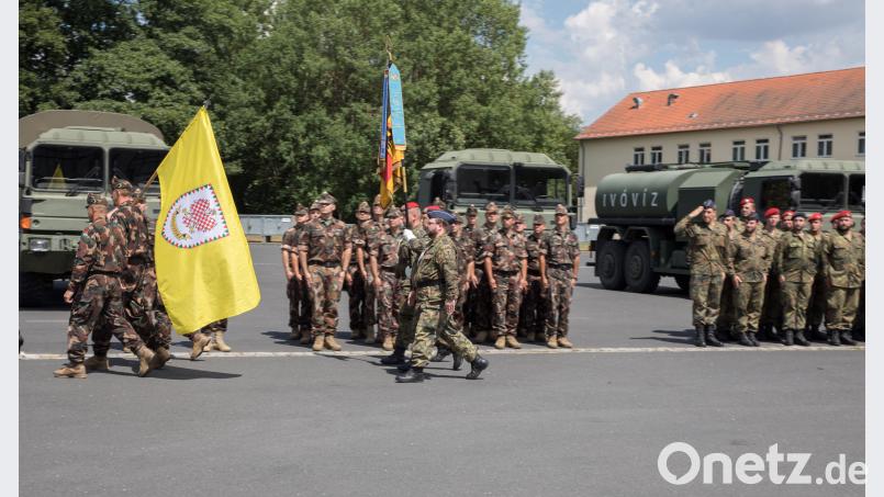 Einmarsch der Truppenfahnen vor dem angetretenen Logistikbataillon 472 und den Soldaten des 64. Logistikregiments. hbe