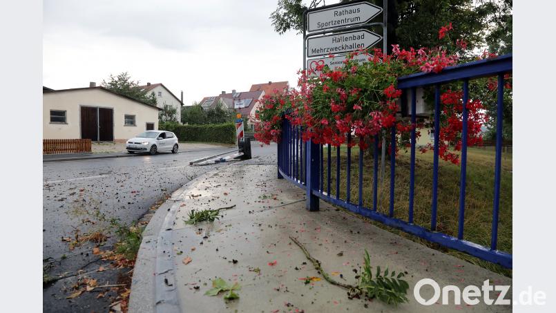 Nicht immer sind es die großen Katastrophen, die bei Starkregen passieren. Auch eine zerstörte Blumenpracht ist ein unerfreuliches Ergebnis des plötzlichen, massiven Niederschlags - wie hier auf der Brücke zum Dorfplatz in Kümmersbruck. Wolfgang Steinbacher