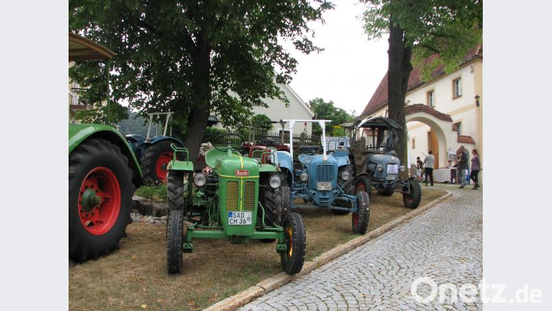 Auf dem Dorfplatz vor dem Museum waren mehrere Oldtimer-Bulldog aufgefahren. exb
