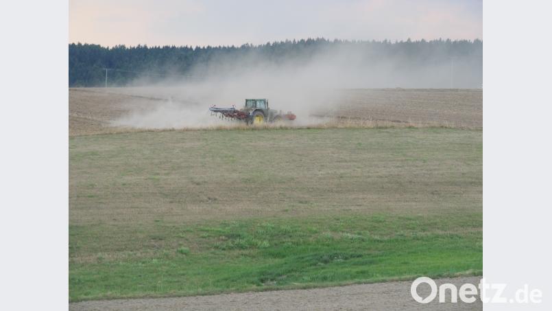 Kein Flächenbrand, nur eine Staubwolke: Vielerorts versuchen Landwirte jetzt Zwischenfrüchte anzubauen, doch ohne Regen ist die Mühe vergebens. Vor allem den Biobauern geht das Grünfutter aus. bl