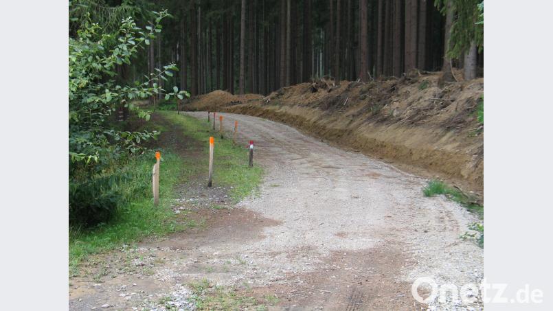 Einen Bogen macht der Forstweg nunmehr um das überbaute Grundstück des VSL. bkr