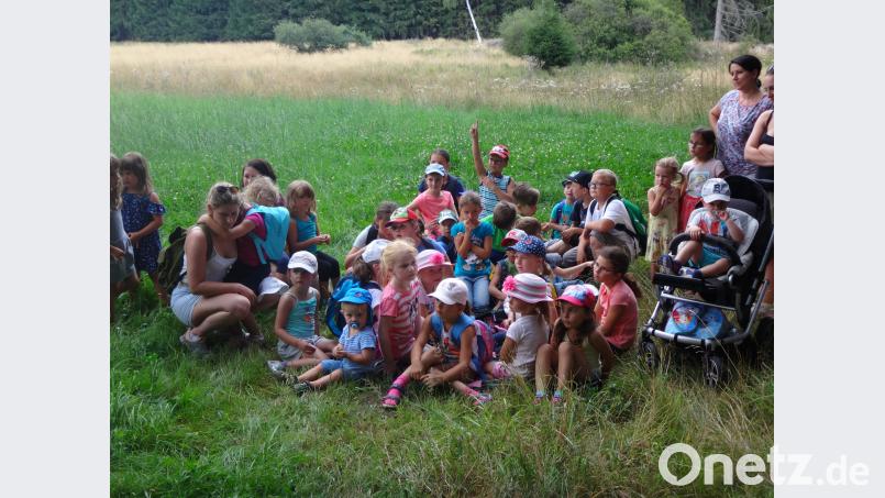 36 Kinder und einige Mütter zur Begleitung machten sich mit OWV-Kingergruppenleiterin Roswitha Rödl auf den Weg in den Wald bei Redenbach zur Märchenwanderung. exb