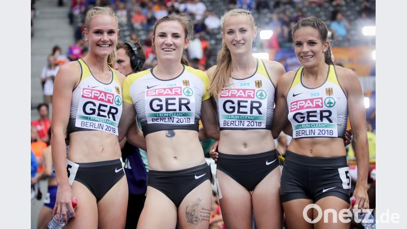 Das deutsche Team mit Hannah Mergenthaler, Karolina Pahlitzsch, Corinna Schwab und Nadine Gonska (von links). Michael Kappeler/dpa