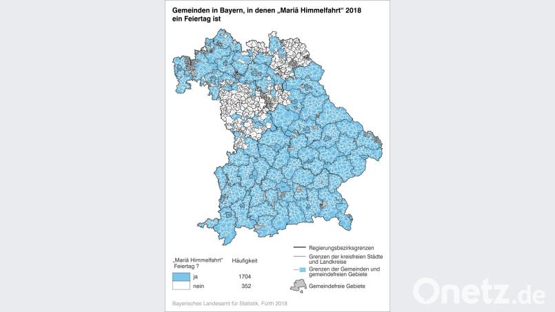 In welchen bayerisches Gemeinden wird Mariä Himmelfahrt gefeiert? Bayerisches Landesamt für Statistik, Fürth 2018