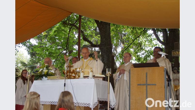 Weihbischof Reinhard Pappenberger zelebrierte am Freialtar vor der Kreuzigungsgruppe den Festgottesdienst. mmj