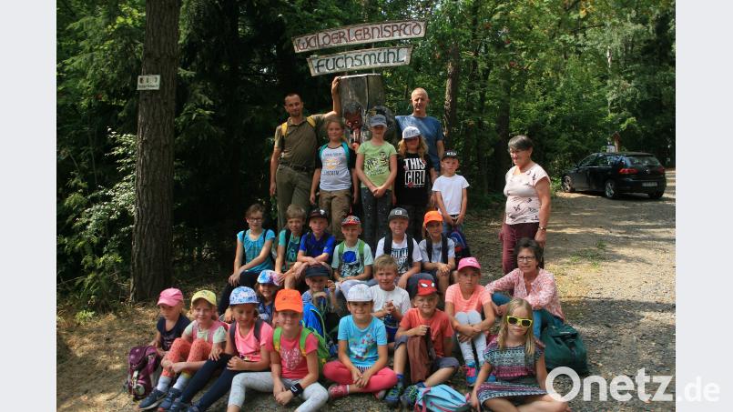 Angeführt von Revierförster Eckhard Deutschländer (hinten links) startet der Kultur- und Tourismusverein mit Vorsitzender Gabi Eichenseher (rechts) und Betreuer Hans Gebhard mit den Kindern aus Wiesau hinein ins Wald-Vergnügen. wro