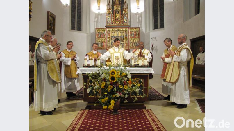 Den Gottesdienst anlässlich der 376. Wallfahrt für die Kirche zelebrierten (von links) Stadtpfarrer Georg Flierl, Pater Klaus Kniffki, Pfarrer Michael Alkhofer, Kaplan Paul Gebendorfer, Domkapitular Msgr. Thomas Pinzer, Pfarrer Samson Gabriel, Pfarrer Norbert Götz und Pfarrer Martin Schöpf. exb