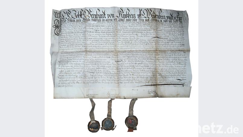 Dr. Uta Wigger stellt dem Kemnather Heimat- und Handfeuerwaffenmuseum diese alte Kaufurkunde aus dem Jahr 1602 als Leihgabe für die Sonderausstellung zur Verfügung. jzk