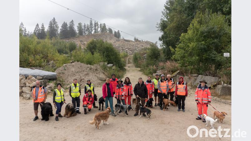 Alljährlich treffen sich die Rettungshundestaffeln Bayerischer Jura und die Teamdogs aus Thüringen in Flossenbürg zum Erfahrungsaustausch und Üben. Bild: dtr