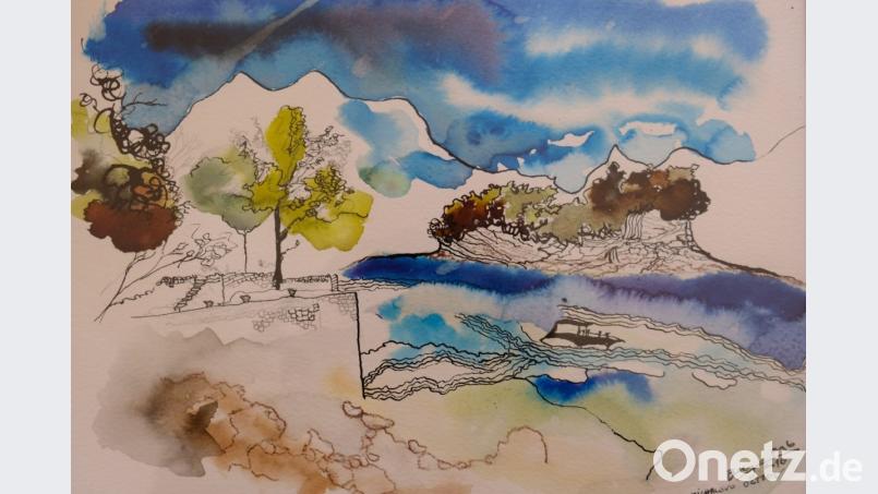 „Meeresatem“ titelt Eva Beránková aus Pilsen ihre Kunstwerke, die Eindrücke und Stimmungen von der kroatischen Adriaküste wiedergeben. Die Bilder sind nun im Kloster Speinshart zu sehen. Bild: do