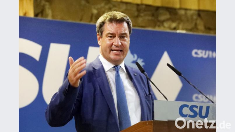 Ministerpräsident Markus Söder am Dienstagabend beim Sommerempfang der CSU auf Schloss Guteneck. Am Sonntag spricht er in Weiden. Bild: Gerhard Götz