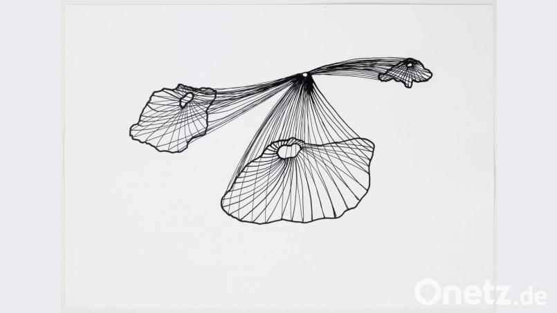Die Arbeiten (hier: Ohne Titel, 2014, Tusche auf Papier, 29,7 x 42 cm) Leunora Salihus verorten sich in einem Spannungsfeld zwischen Abstraktion und Gegenständlichkeit. Bild: Dejan Saric/Lothar-Fischer-Museum