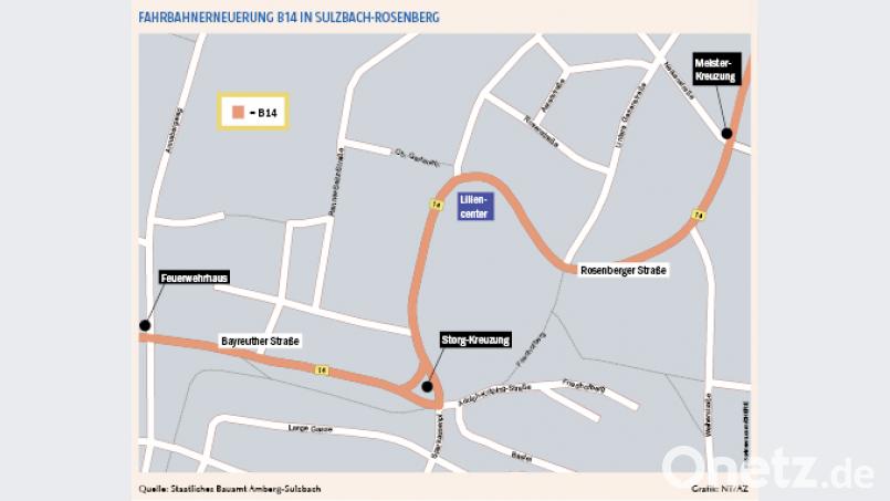 Das ist der Verlauf der B 14-Baumaßnahme in Sulzbach-Rosenberg. Bild: dnt