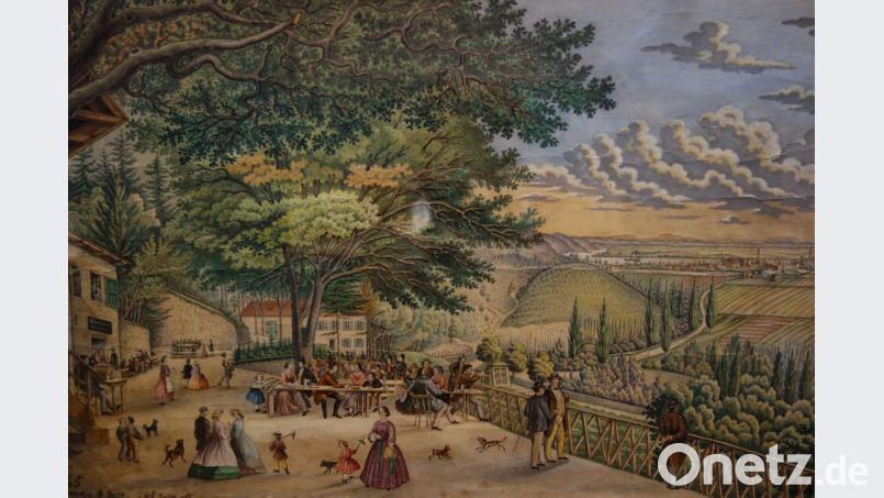 Ein Biergarten mit Aussicht ist ein lohnendes Ausflugziel. Das Bild erzählt über das Freizeitvergnügen im Tegernheimer Sommerkeller anno 1865. Bild: Susanne Wolke