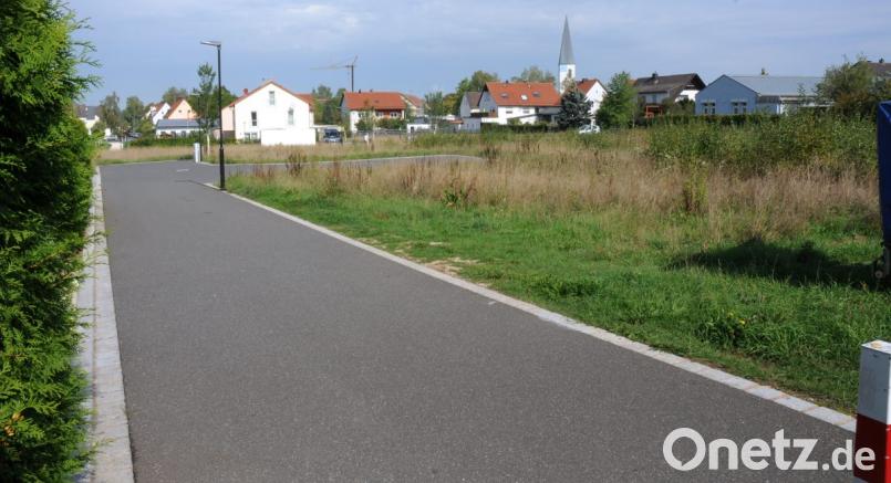Eine leere Straße und viel freie Fläche. Das soll sich ändern in Ammersricht. Neben dem Kindergarten (rechts im Bild) entsteht ein großzügiges neues Baugebiet mit allein 50 Einzelparzellen. Bild: Stephan Huber