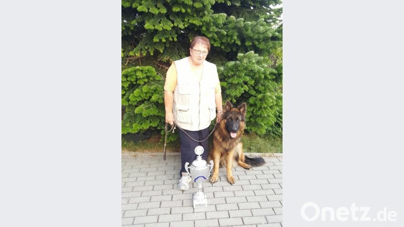 Frieda Striegl ist stolz auf ihren Langhaarrüden "Gerry vom deutschen Königshof". Bild: exb