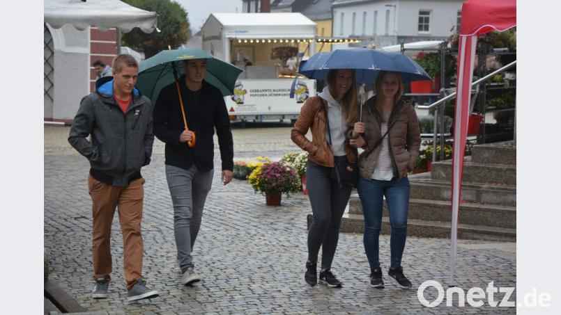 Kaum ein Besucher wagte sich ohne Regenschirm und wetterfeste Kleidung auf den Michaelimarkt. Bild: jr