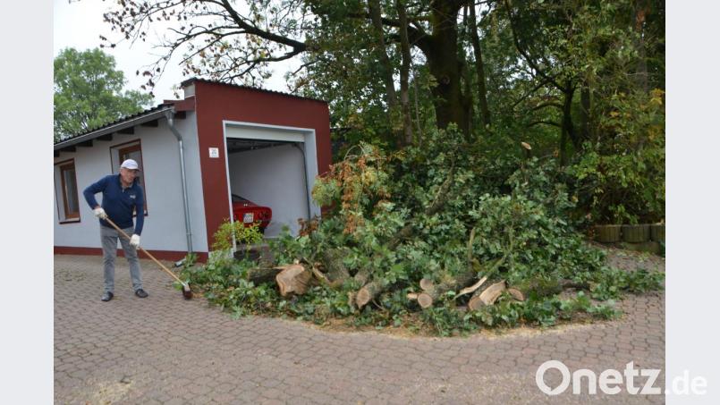 Glück im Unglück hatte dritter Bürgermeister Johann Gollwitzer aus Altenstadt. Ein großer Ast seiner Hauseiche donnerte auf die Grundstückszufahrt herab. Die Garage blieb jedoch verschont. Damit seine Ehefrau Monika zur Arbeit fahren konnte, musste der Pensionist schon in aller Herrgottsfrüh die Säge in Schwung bringen und das Holz zur Seite räumen. Bild: dob